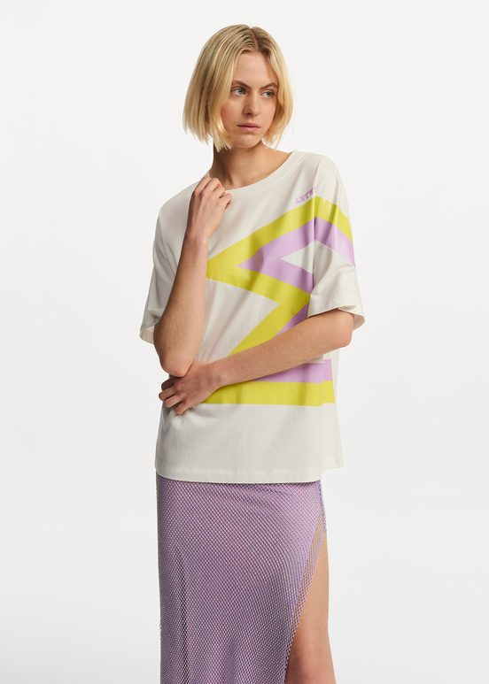 Off-white, yellow and lilac organic cotton T-shirt