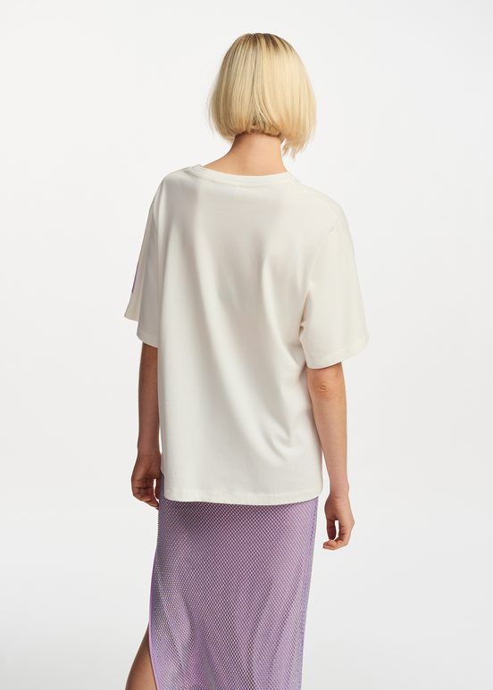 T-shirt en coton bio blanc cassé, jaune et lilas