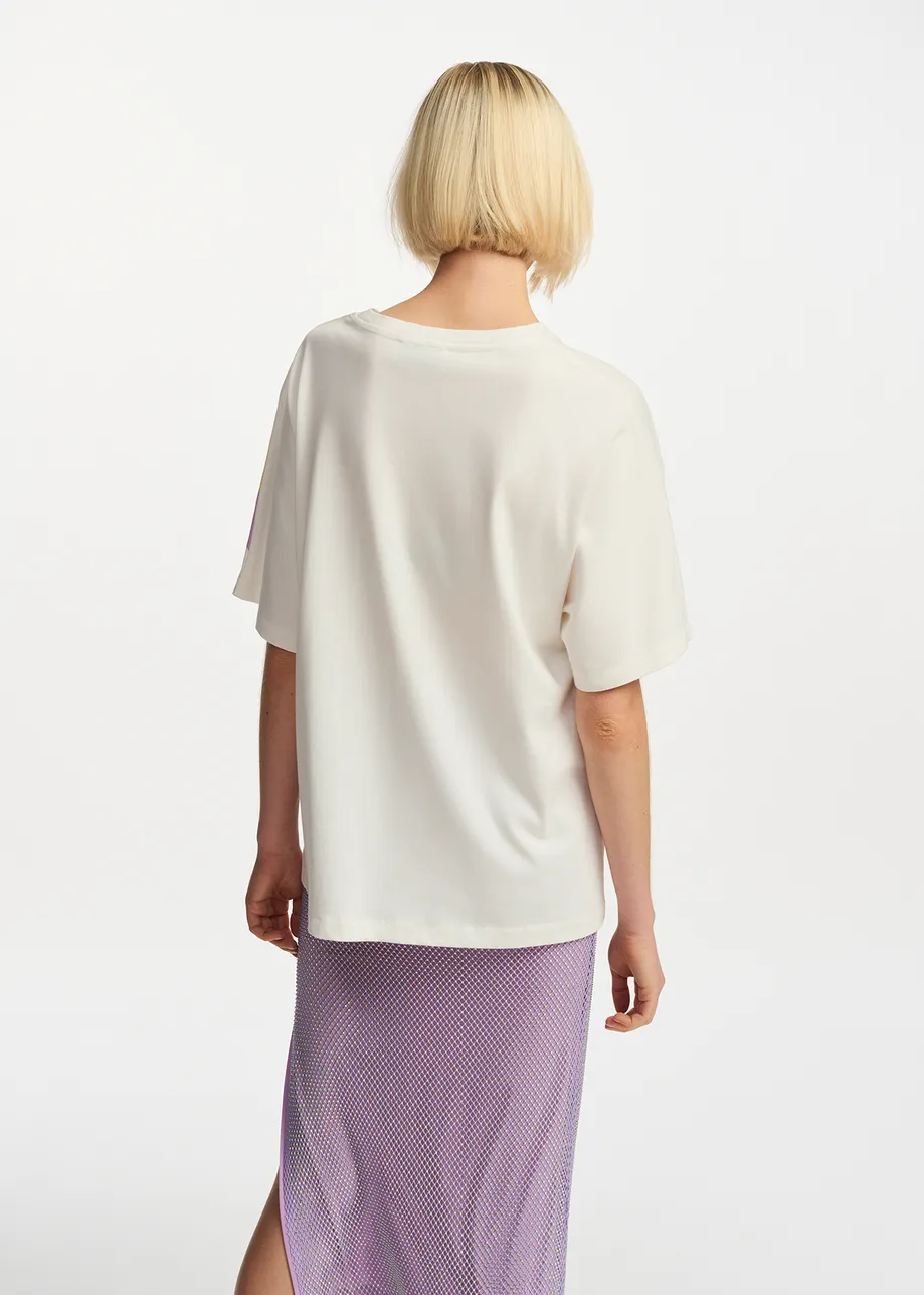 Off-white, yellow and lilac organic cotton T-shirt