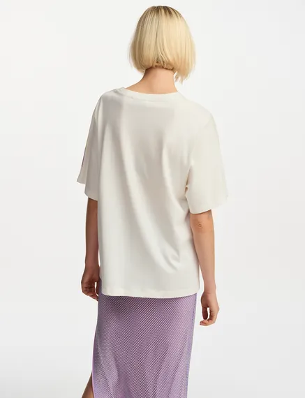 Off-white, yellow and lilac organic cotton T-shirt