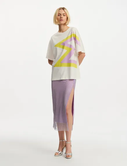 Off-white, yellow and lilac organic cotton T-shirt