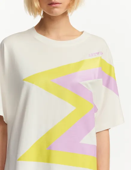 Off-white, yellow and lilac organic cotton T-shirt