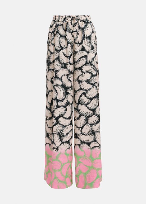 Black, off-white and pink abstract-print wide-leg pants