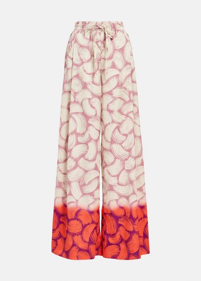 Vintage pink, off-white and red abstract-print wide-leg pants