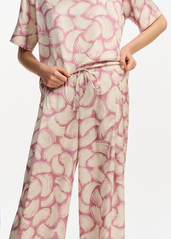 Vintage pink, off-white and red abstract-print wide-leg pants