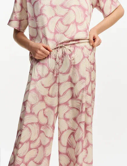 Vintage pink, off-white and red abstract-print wide-leg pants