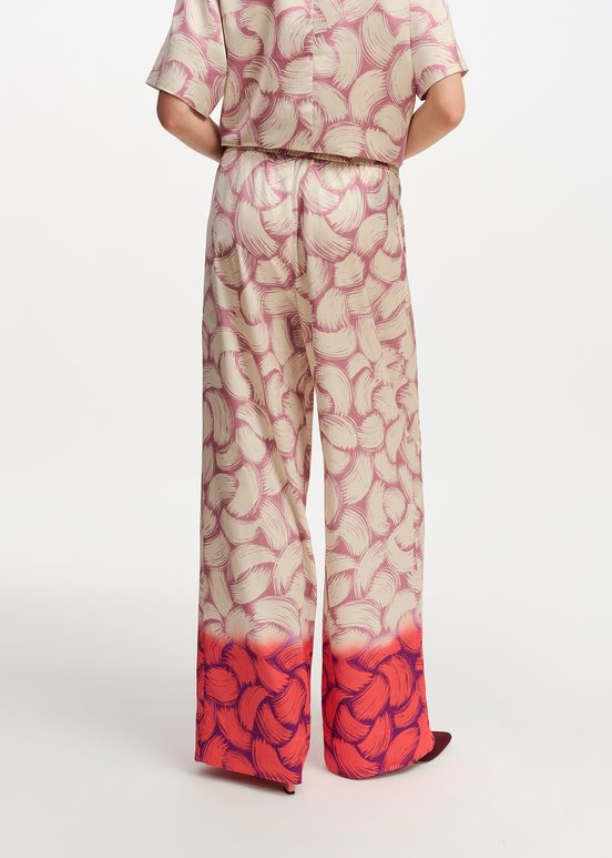 Altrosa, cremefarbene und rote Hose mit abstraktem Print und weitem Bein