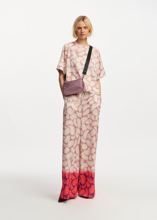 Vintage pink, off-white and red abstract-print wide-leg pants