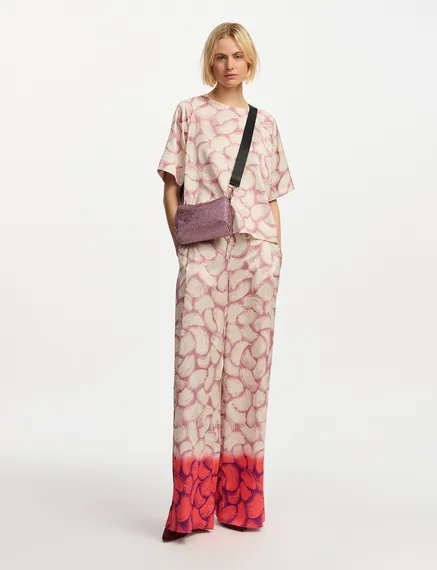 Vintage pink, off-white and red abstract-print wide-leg pants