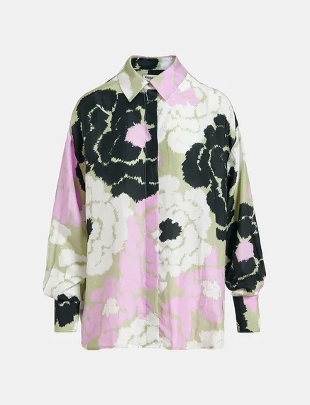 Light khaki silk shirt with floral print