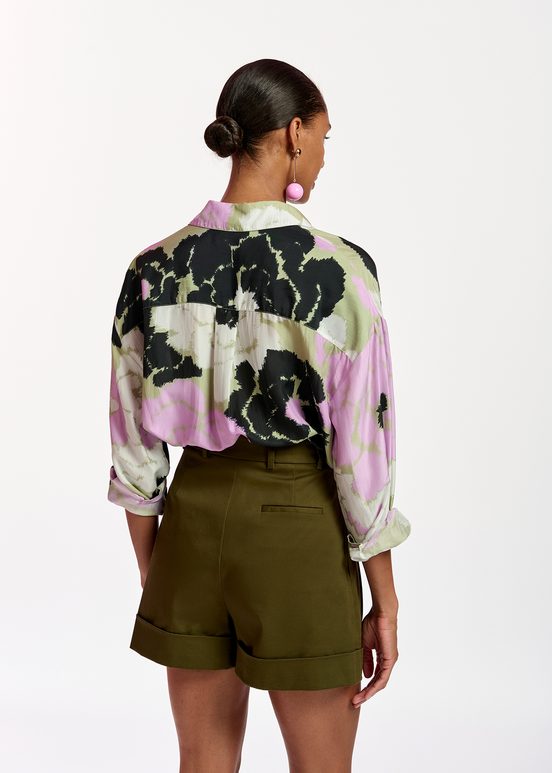 Light khaki silk shirt with floral print