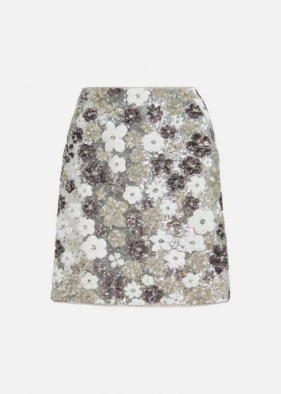 Silver and white sequin-embellished mini skirt