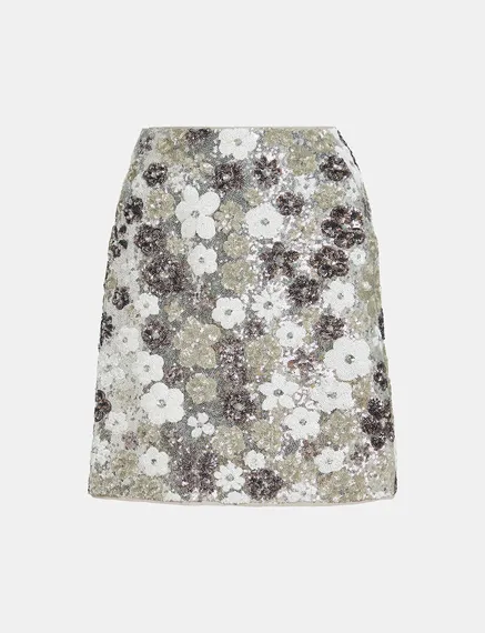 Silver and white sequin-embellished mini skirt