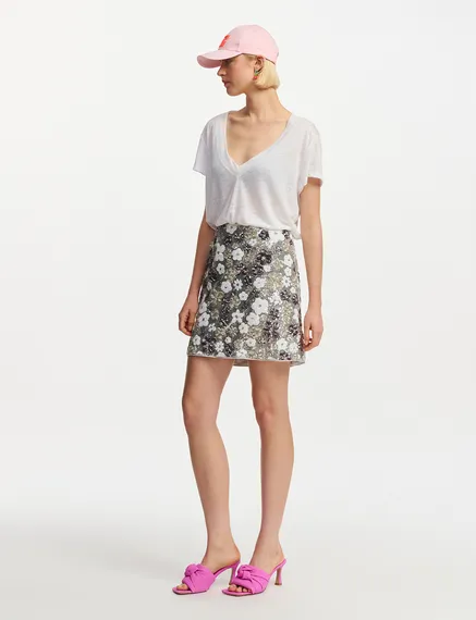 Silver and white sequin-embellished mini skirt