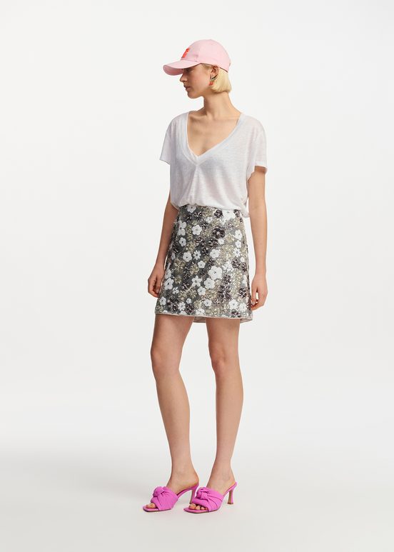 Silver and white sequin-embellished mini skirt