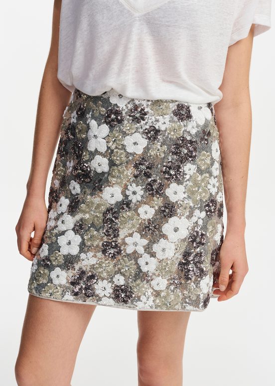 Silver and white sequin-embellished mini skirt