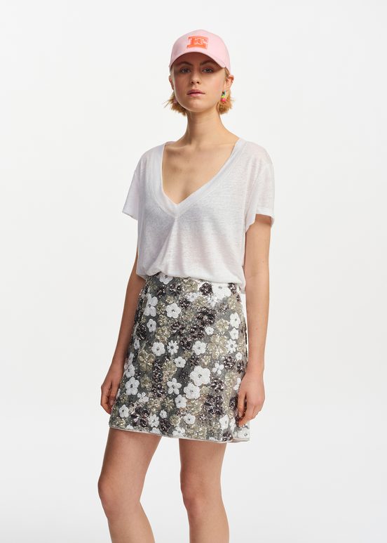 Silver and white sequin-embellished mini skirt