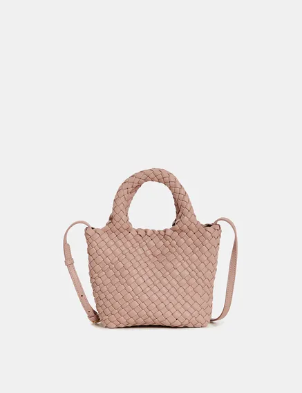 Light pink faux leather woven mini bag