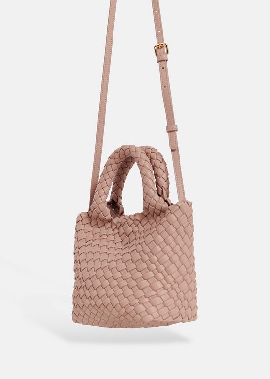 Light pink faux leather woven mini bag