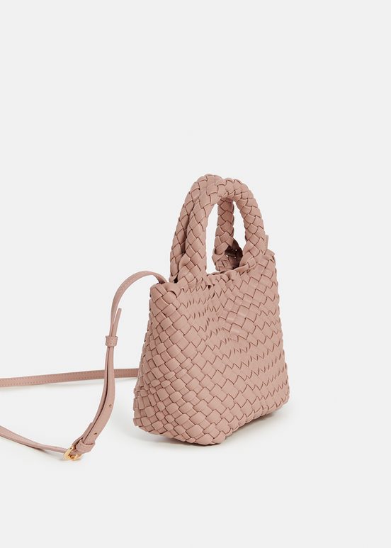 Light pink faux leather woven mini bag