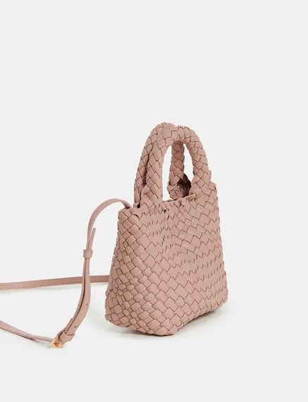 Light pink faux leather woven mini bag