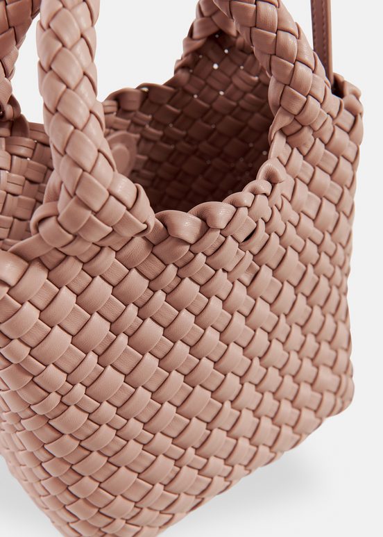 Light pink faux leather woven mini bag