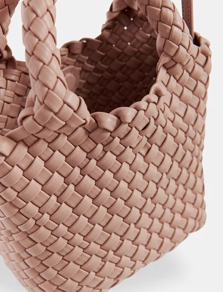 Light pink faux leather woven mini bag