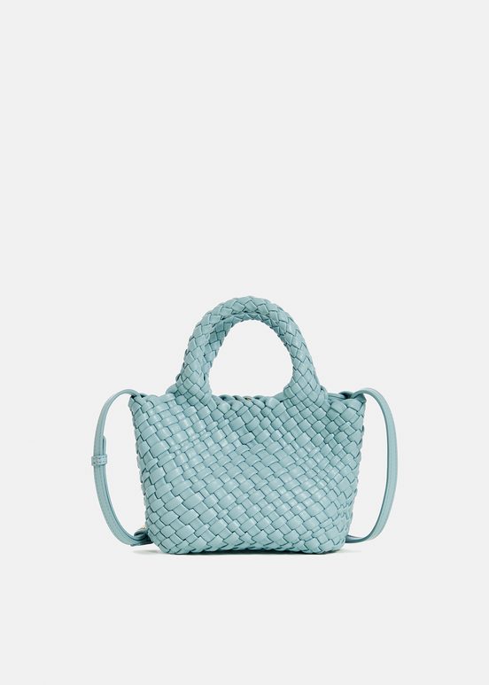 Light blue faux leather woven mini bag