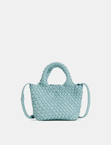 Light blue faux leather woven mini bag