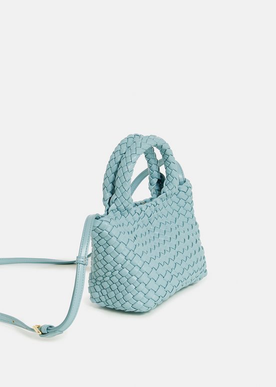 Light blue faux leather woven mini bag