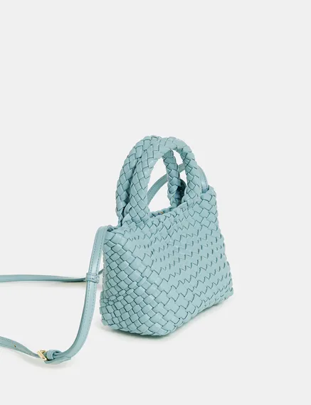 Light blue faux leather woven mini bag