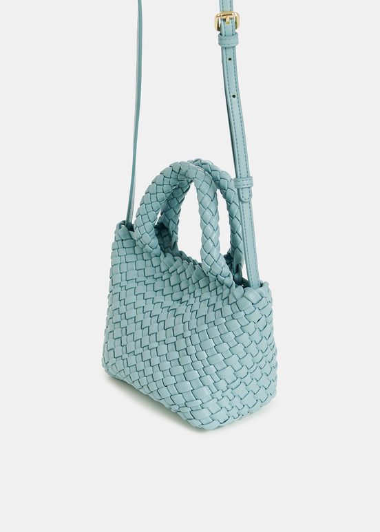 Light blue faux leather woven mini bag