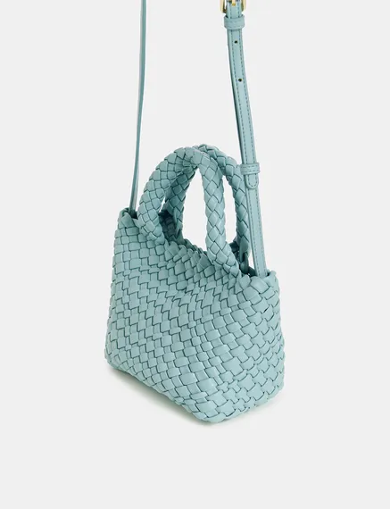 Light blue faux leather woven mini bag