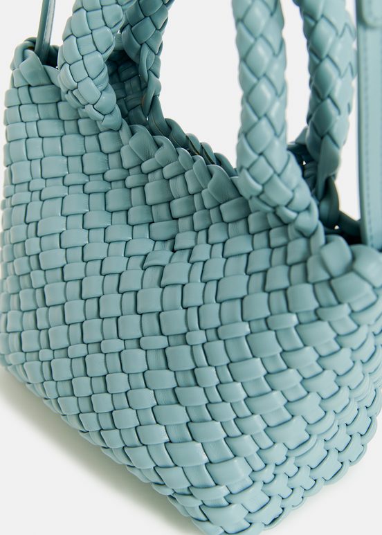 Light blue faux leather woven mini bag