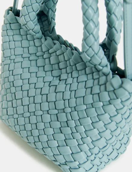 Light blue faux leather woven mini bag