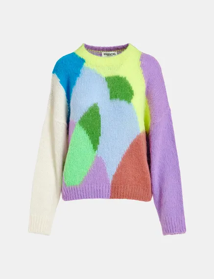 Multicolor abstract intarsia-knitted sweater