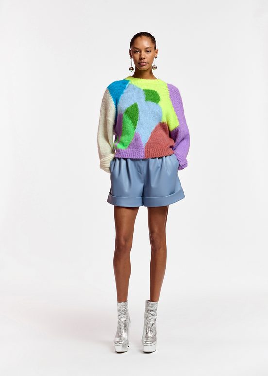 Multicolor abstract intarsia-knitted sweater