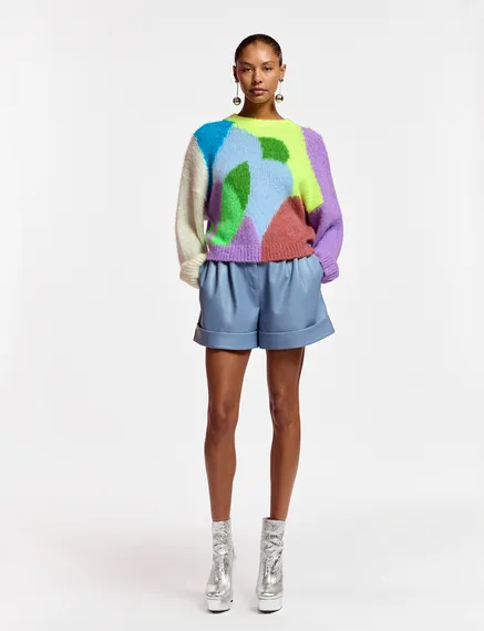 Multicolor abstract intarsia-knitted sweater