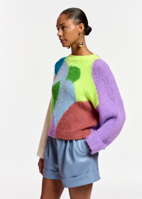 Multicolor abstract intarsia-knitted sweater