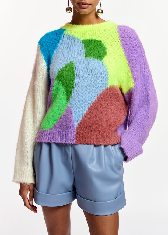 Multicolor abstract intarsia-knitted sweater