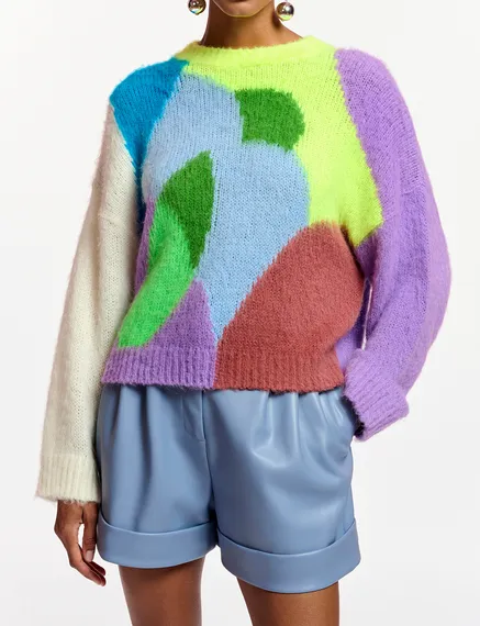 Multicolor abstract intarsia-knitted sweater