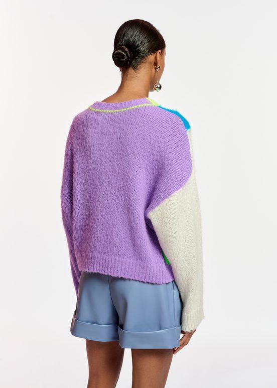 Mehrfarbiger, abstrakter Strickpullover mit Intarsien-Muster