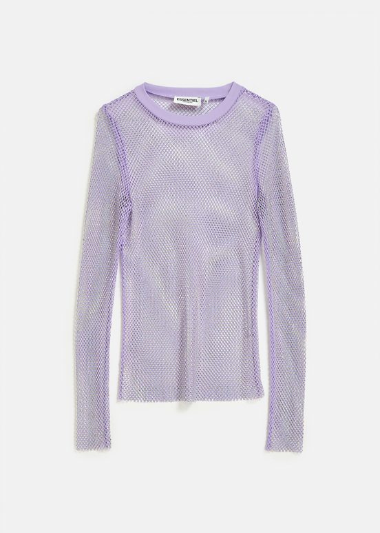 Lilac rhinestone-embellished mesh top