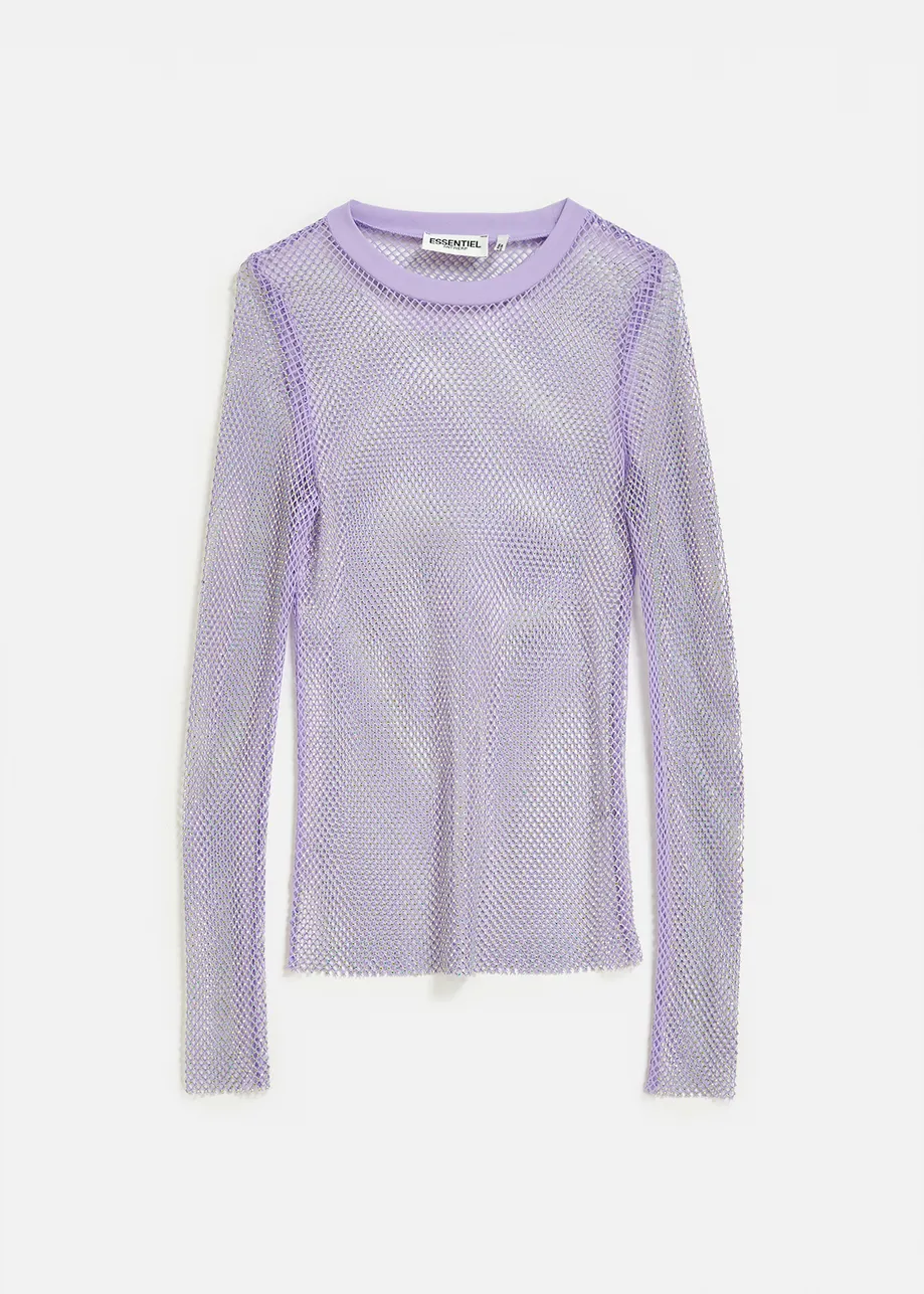 Lilac rhinestone-embellished mesh top