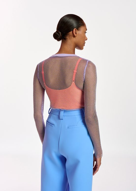 Lila top in mesh met stras