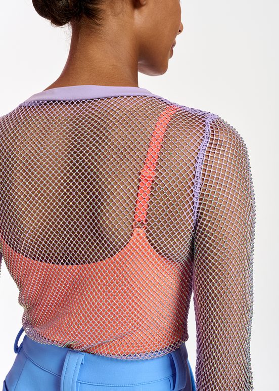 Lila top in mesh met stras