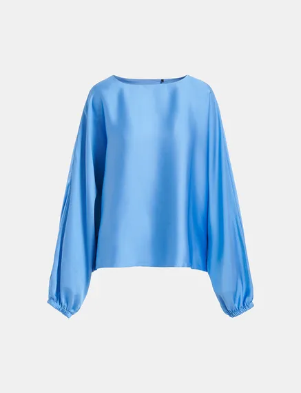 Blue batwing-sleeve top