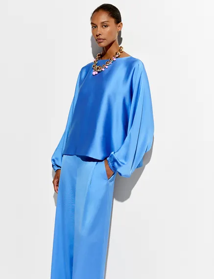 Blue batwing-sleeve top