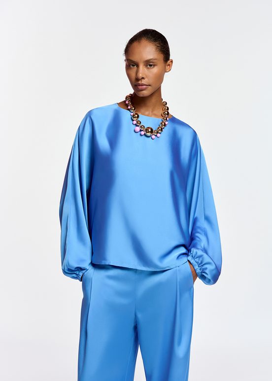 Blue batwing-sleeve top