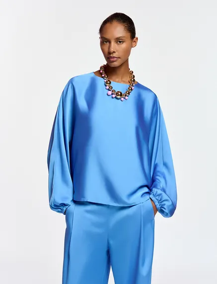 Blue batwing-sleeve top